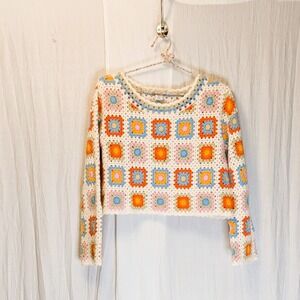 Sincerely Jules Crochet Knit Colorblock Pullover Sweater XS Granny Squares